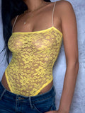 Sheer Yellow Floral Lace Bodysuit