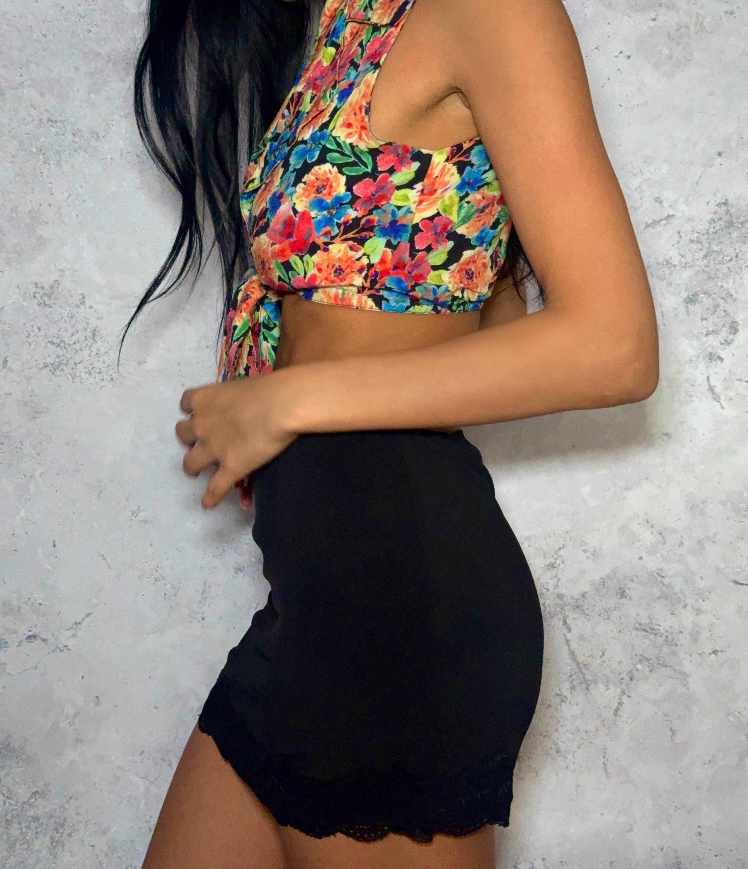 Y2K Tropical Floral Tie Front Halter Top