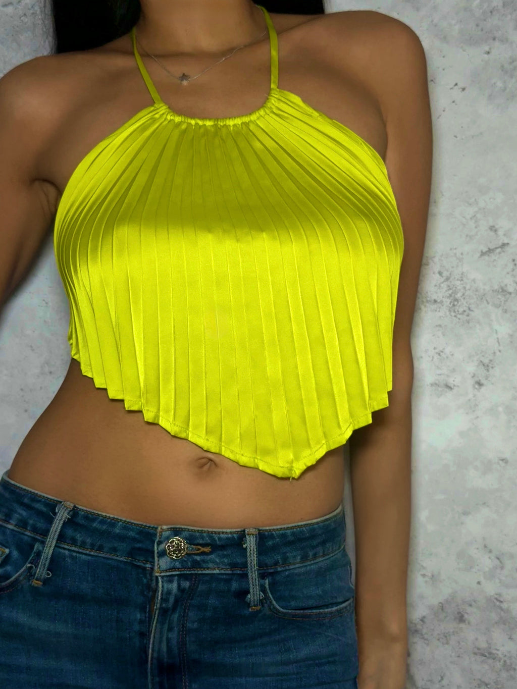 Lime Green Pleated Halter Top