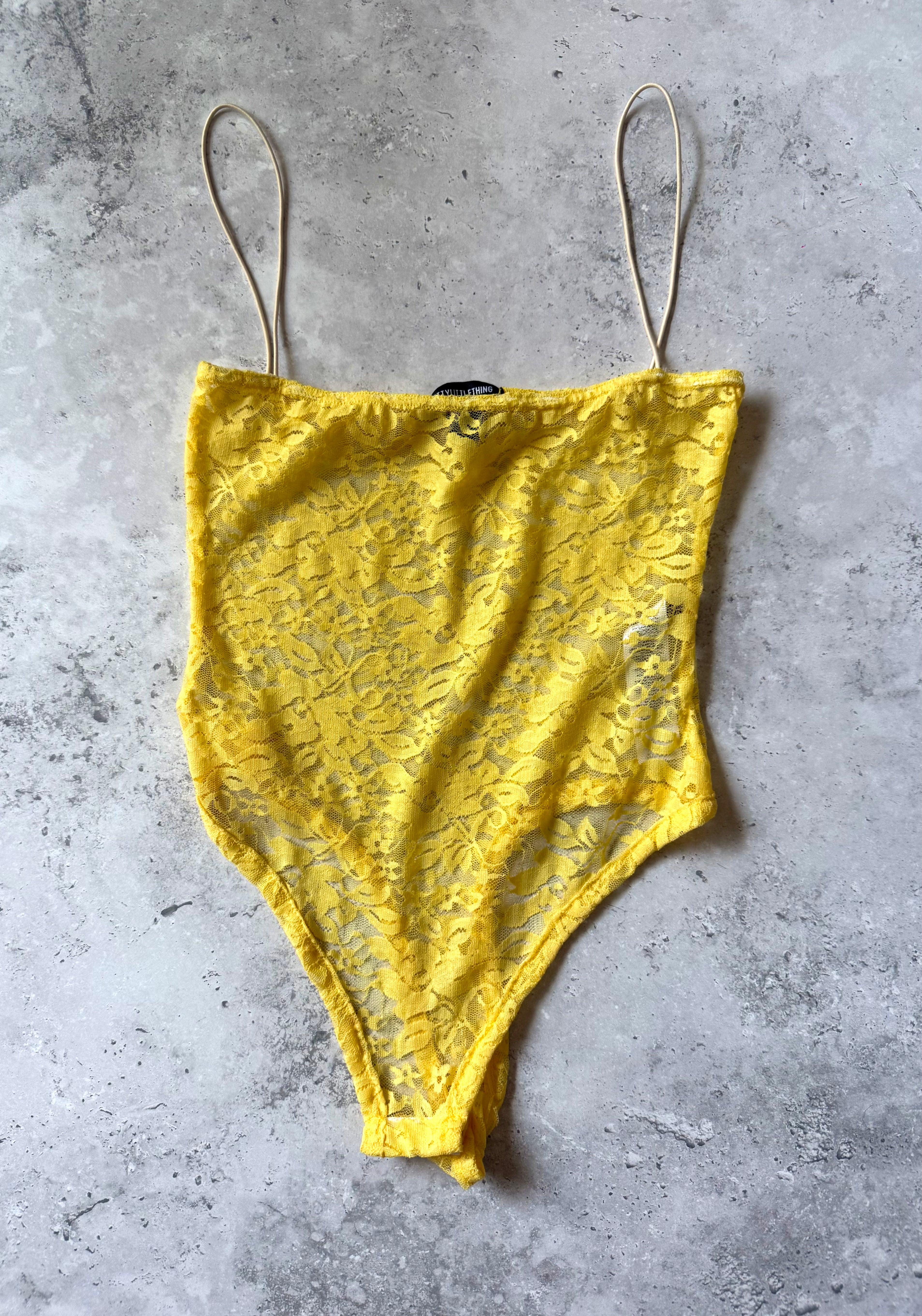 Sheer Yellow Floral Lace Bodysuit