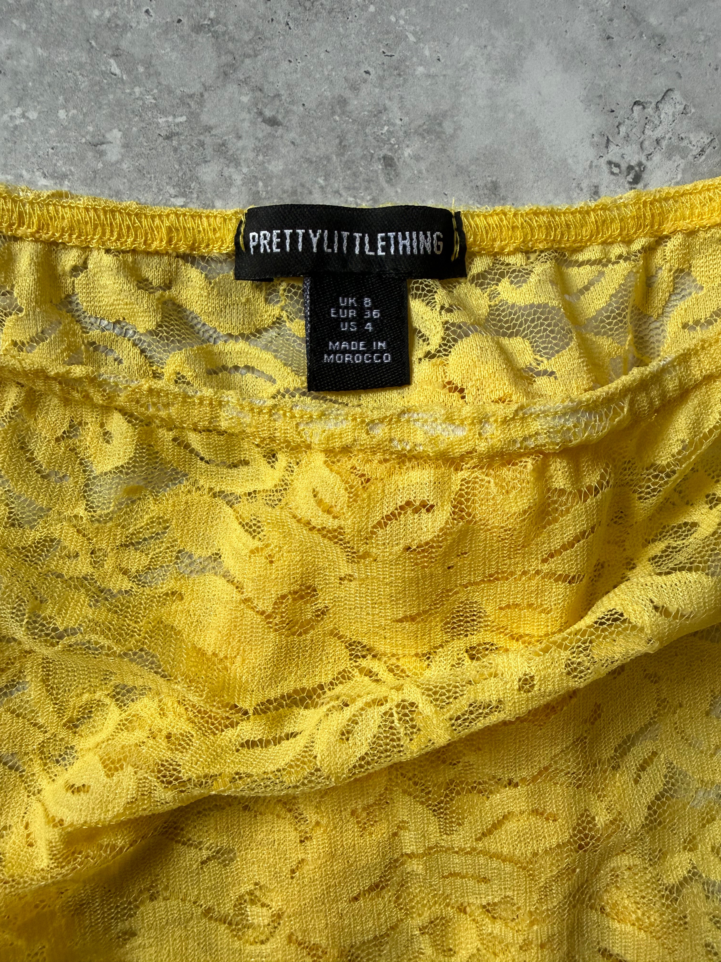 Sheer Yellow Floral Lace Bodysuit