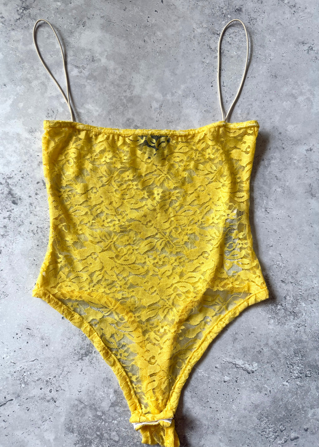 Sheer Yellow Floral Lace Bodysuit