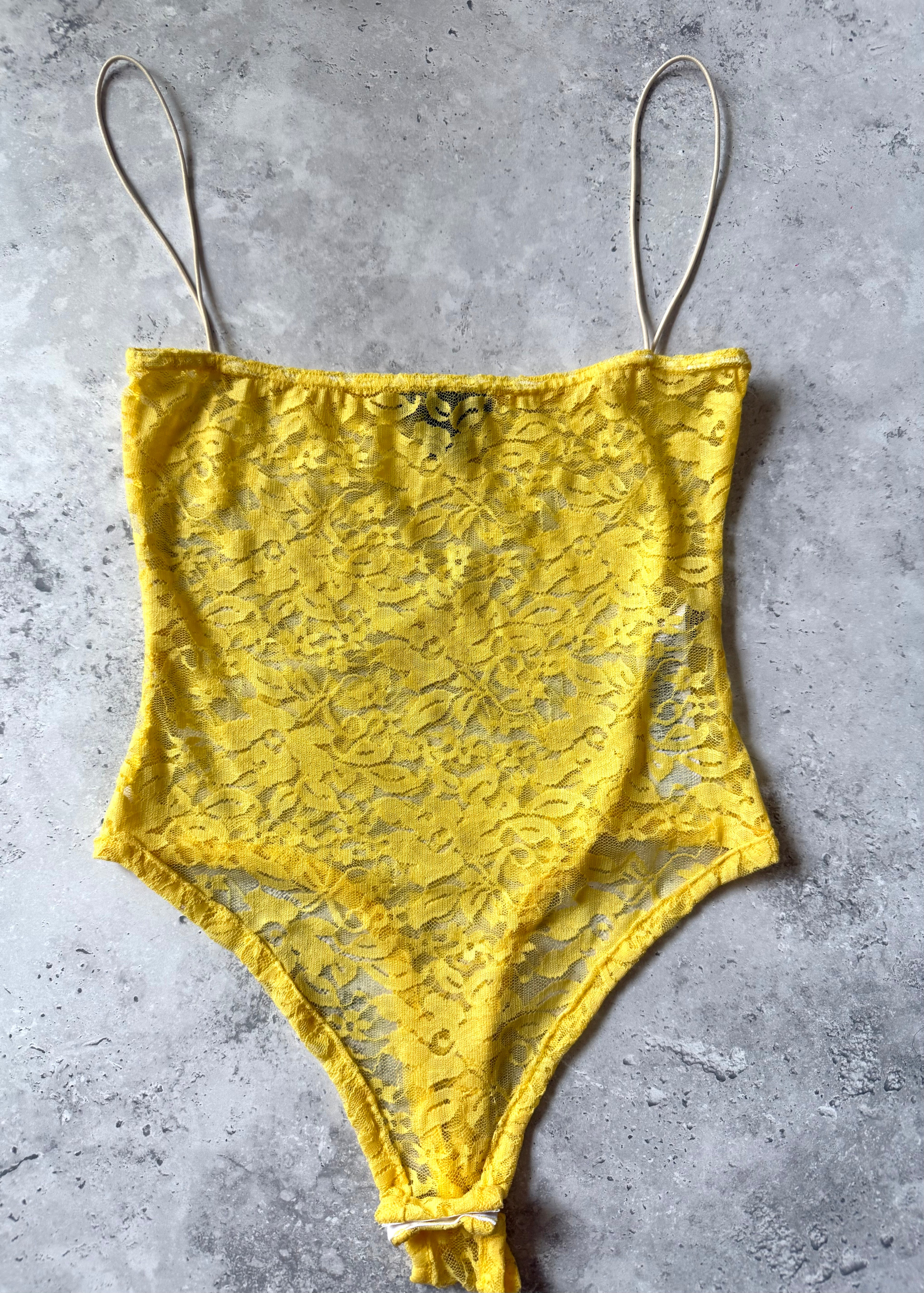 Sheer Yellow Floral Lace Bodysuit