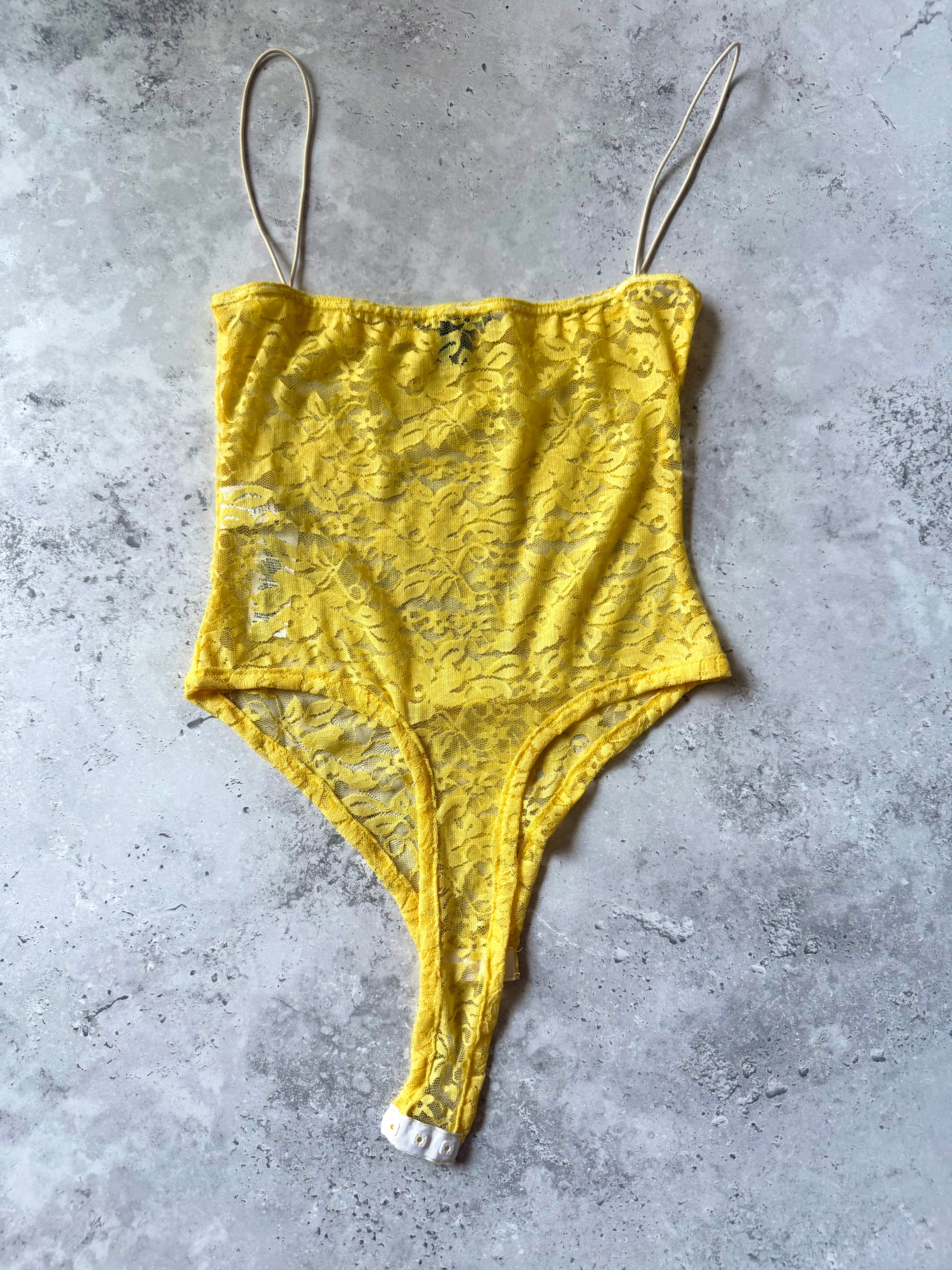 Sheer Yellow Floral Lace Bodysuit