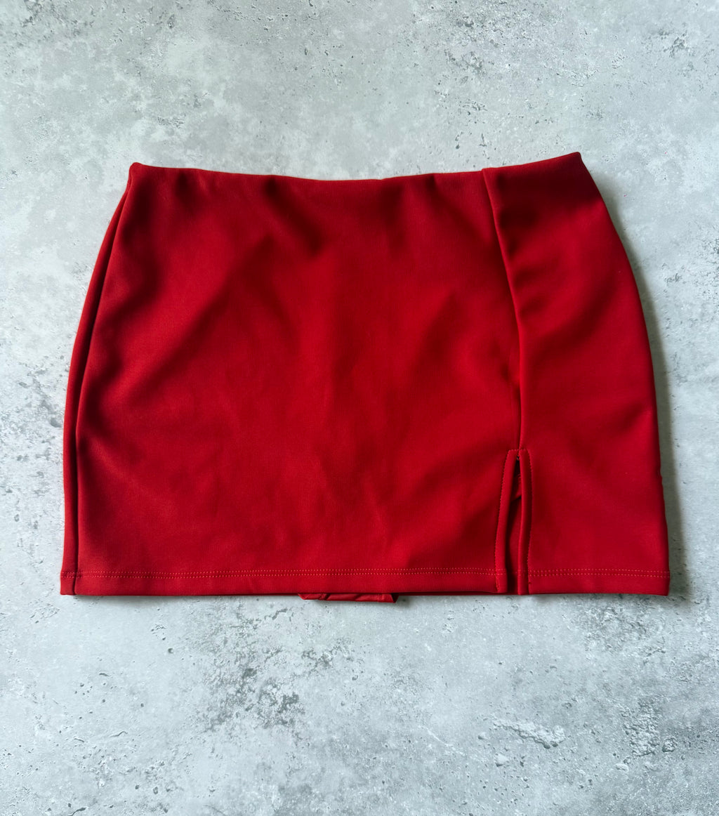 Red Side Slit Mini Skort