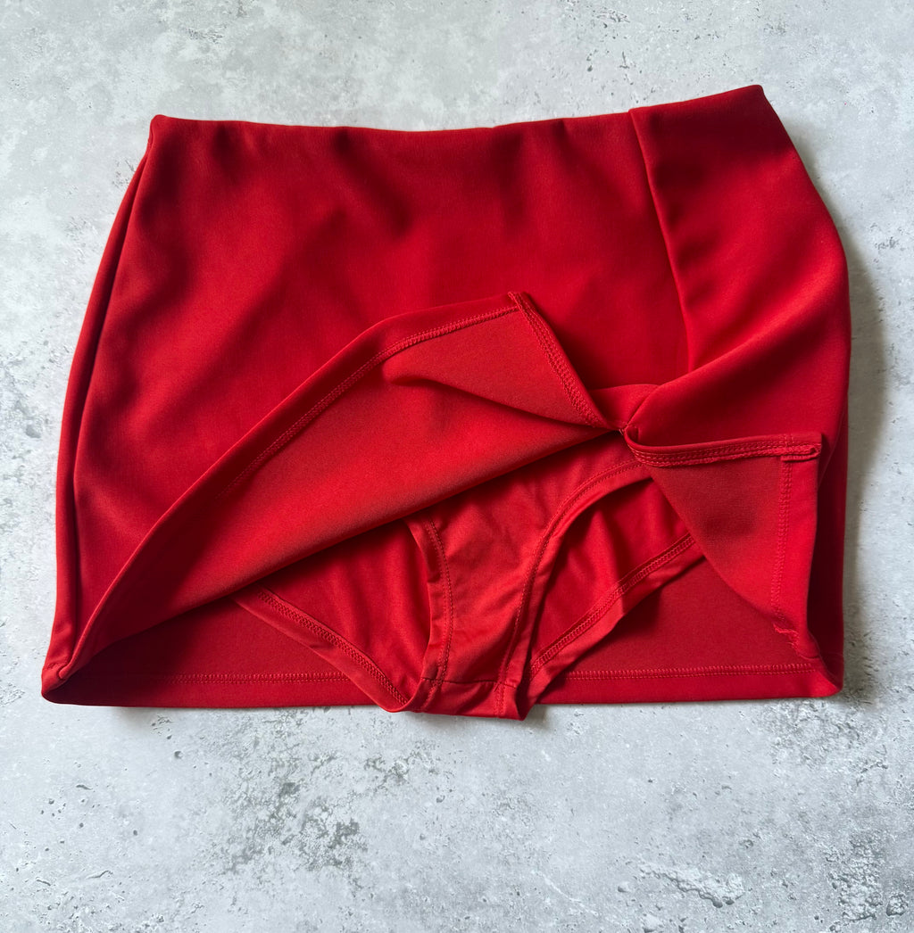 Red Side Slit Mini Skort