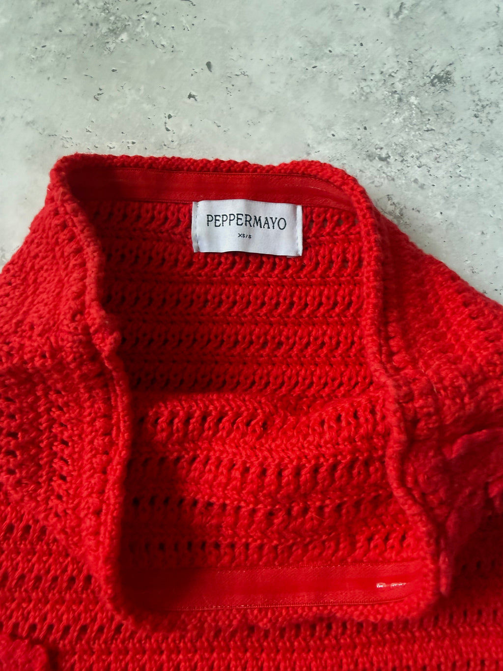 Peppermayo Red Crochet Mini Dress