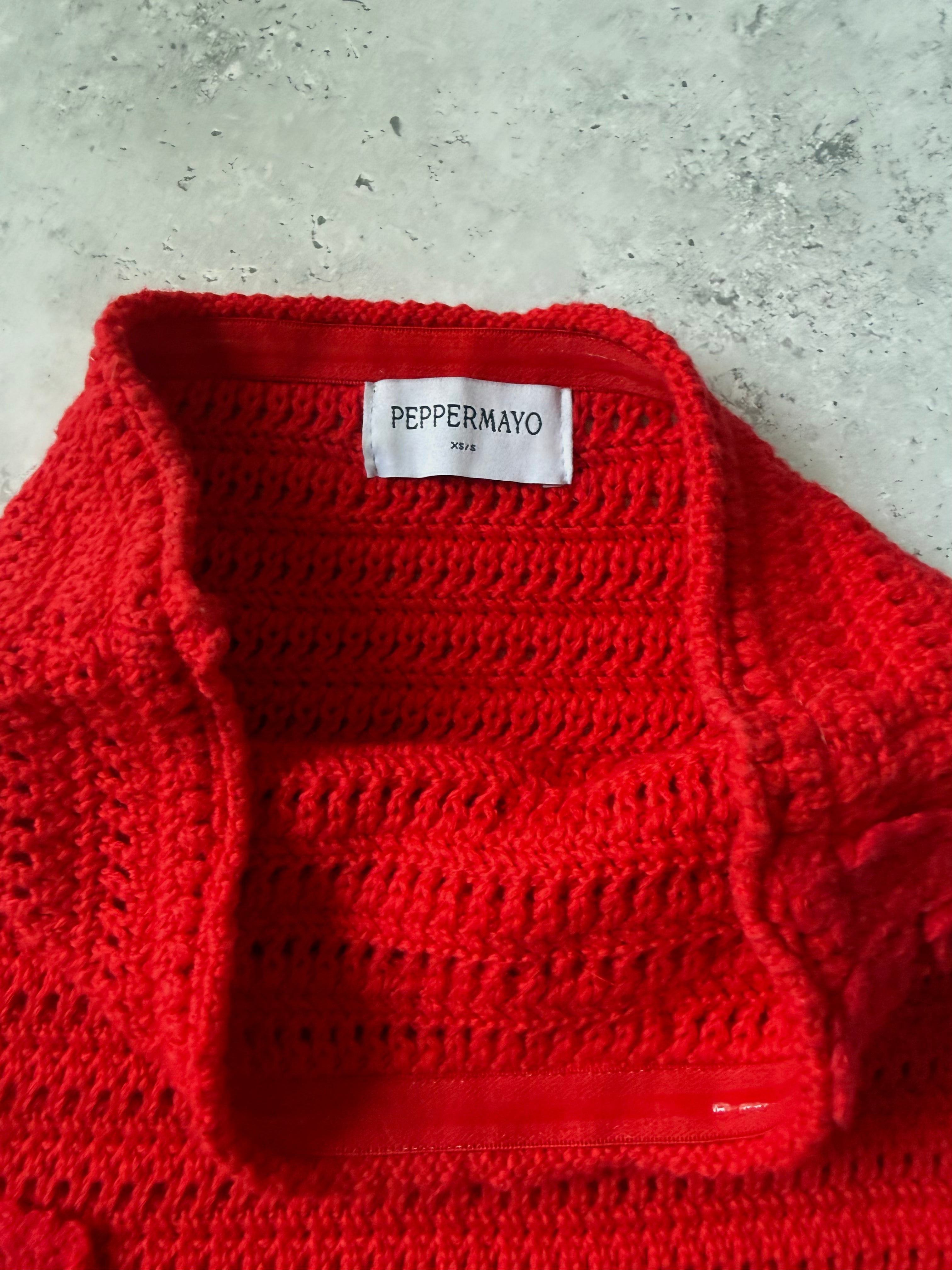 Peppermayo Red Crochet Mini Dress