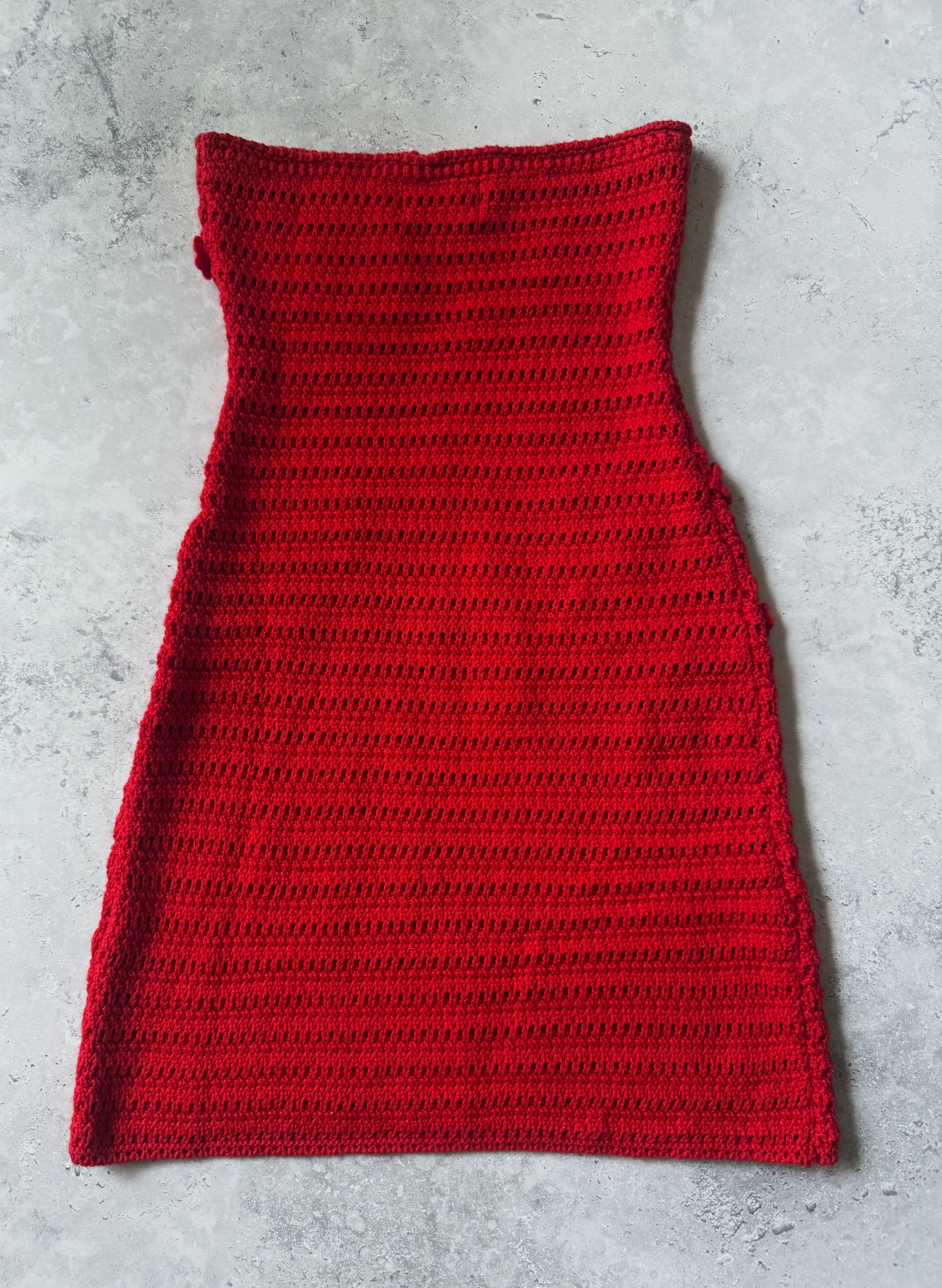 Peppermayo Red Crochet Mini Dress