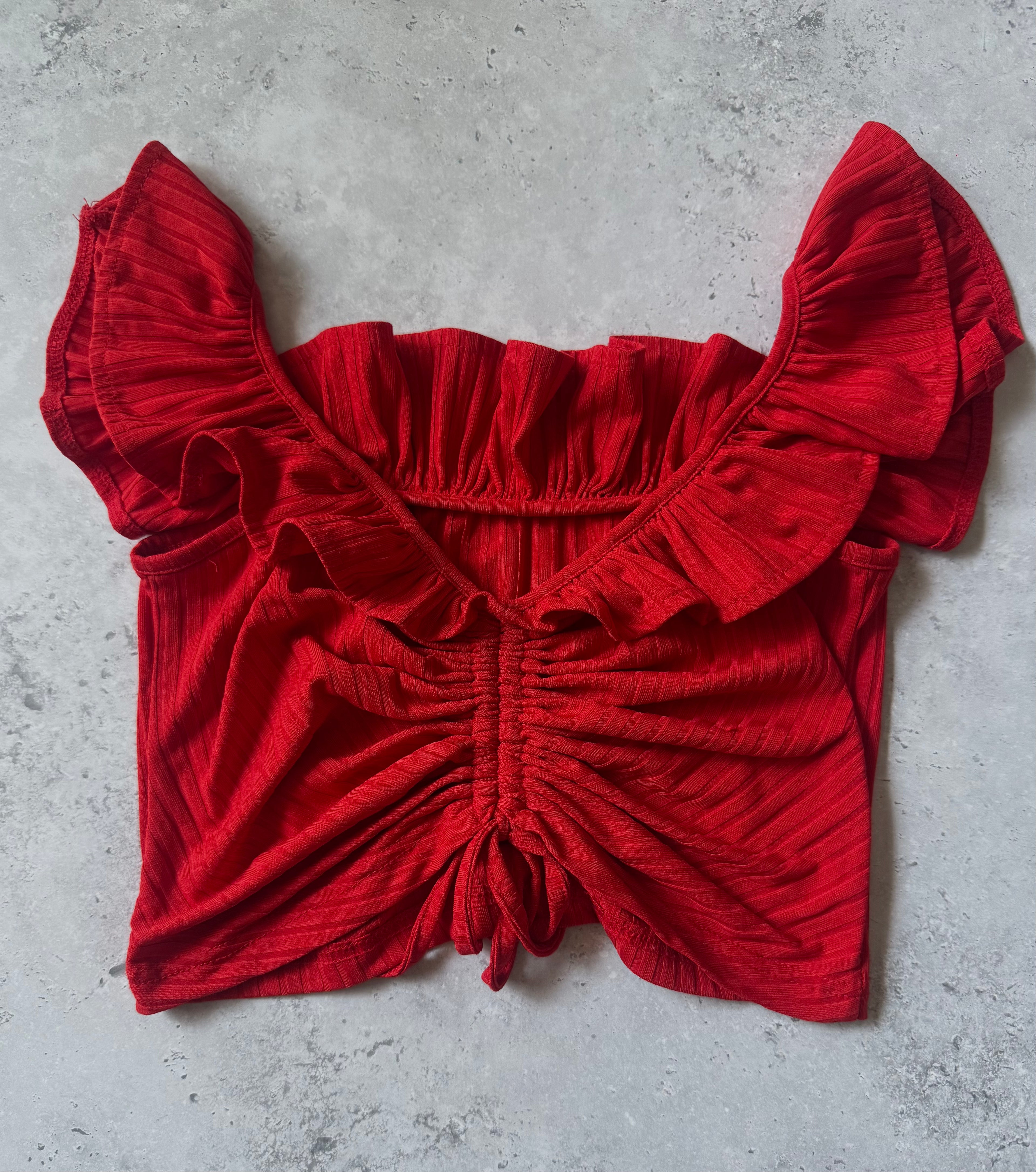 Red Ruched Tie Front Crop Top