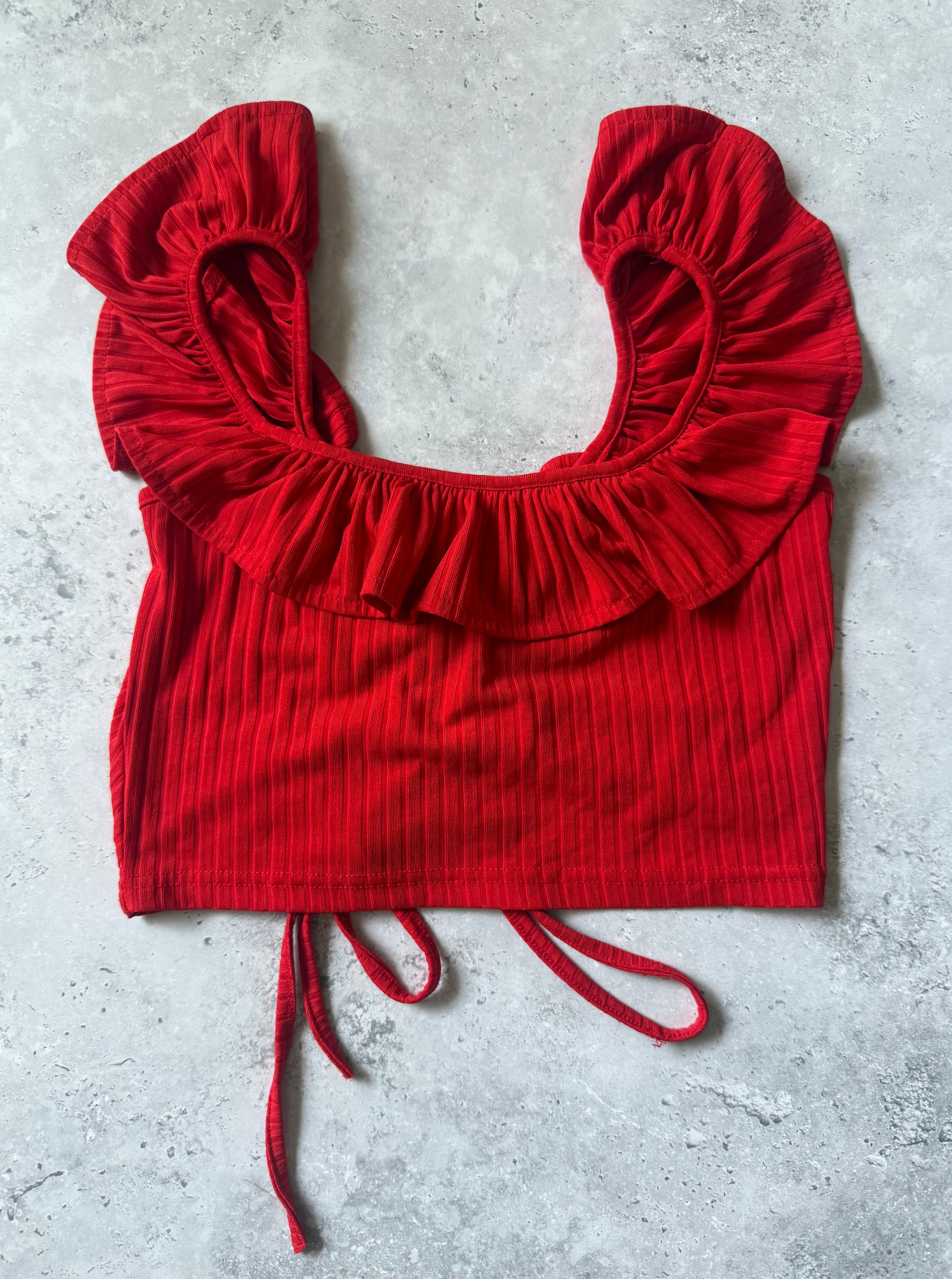 Red Ruched Tie Front Crop Top