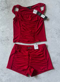 Fashion Nova Red Ruched Tank & Shorts Set
