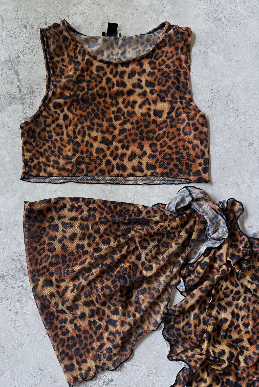 Y2K Leopard Print Crop Top & Sarong Bikini cover up
