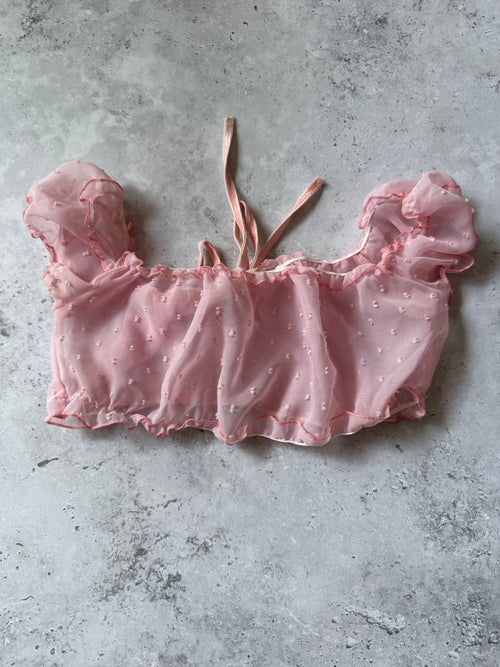 Coquette Pink Off-The-Shoulder Sheer Crop Top