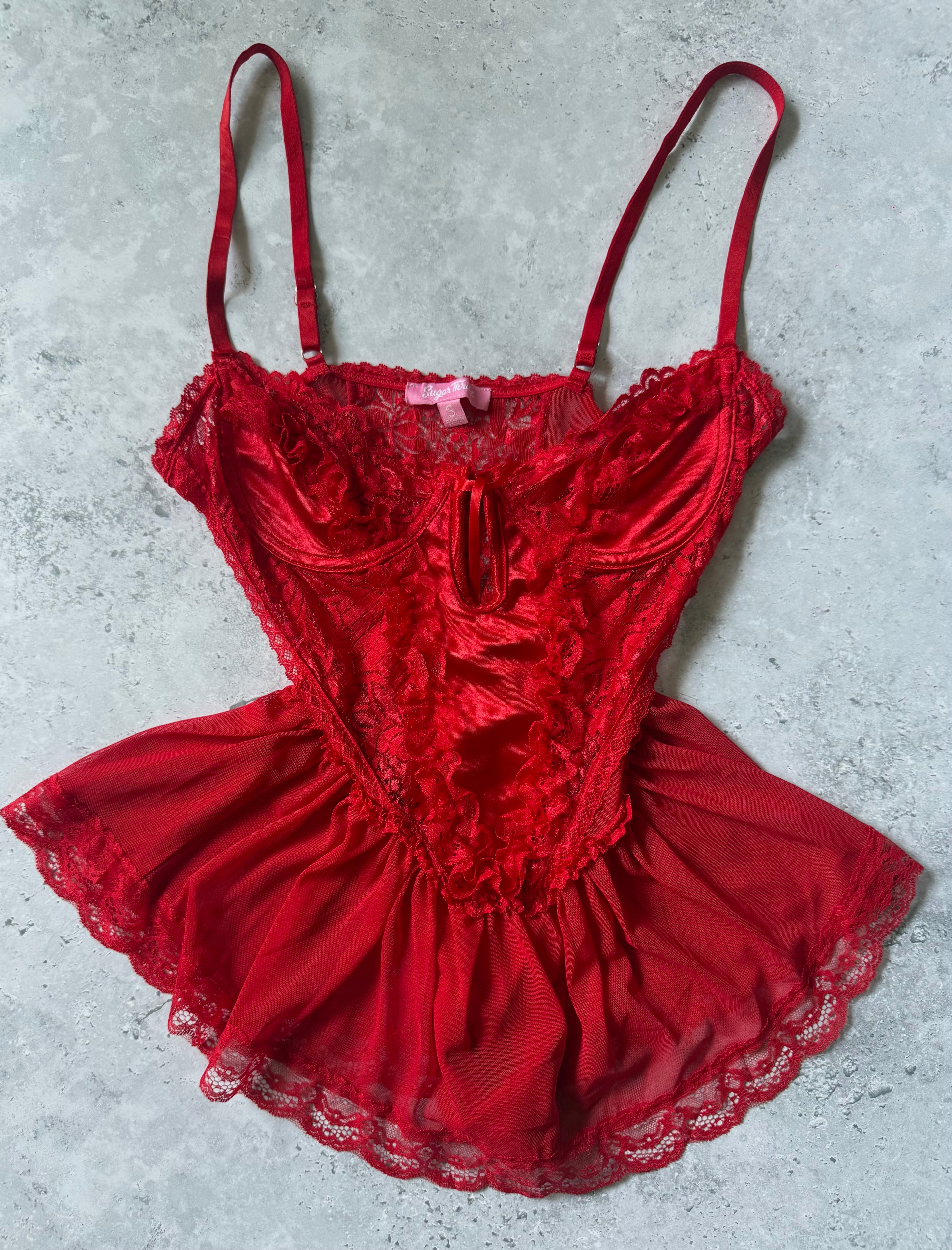 Sugar Thrillz Spoiled But Not Rotten Red Lace Teddy