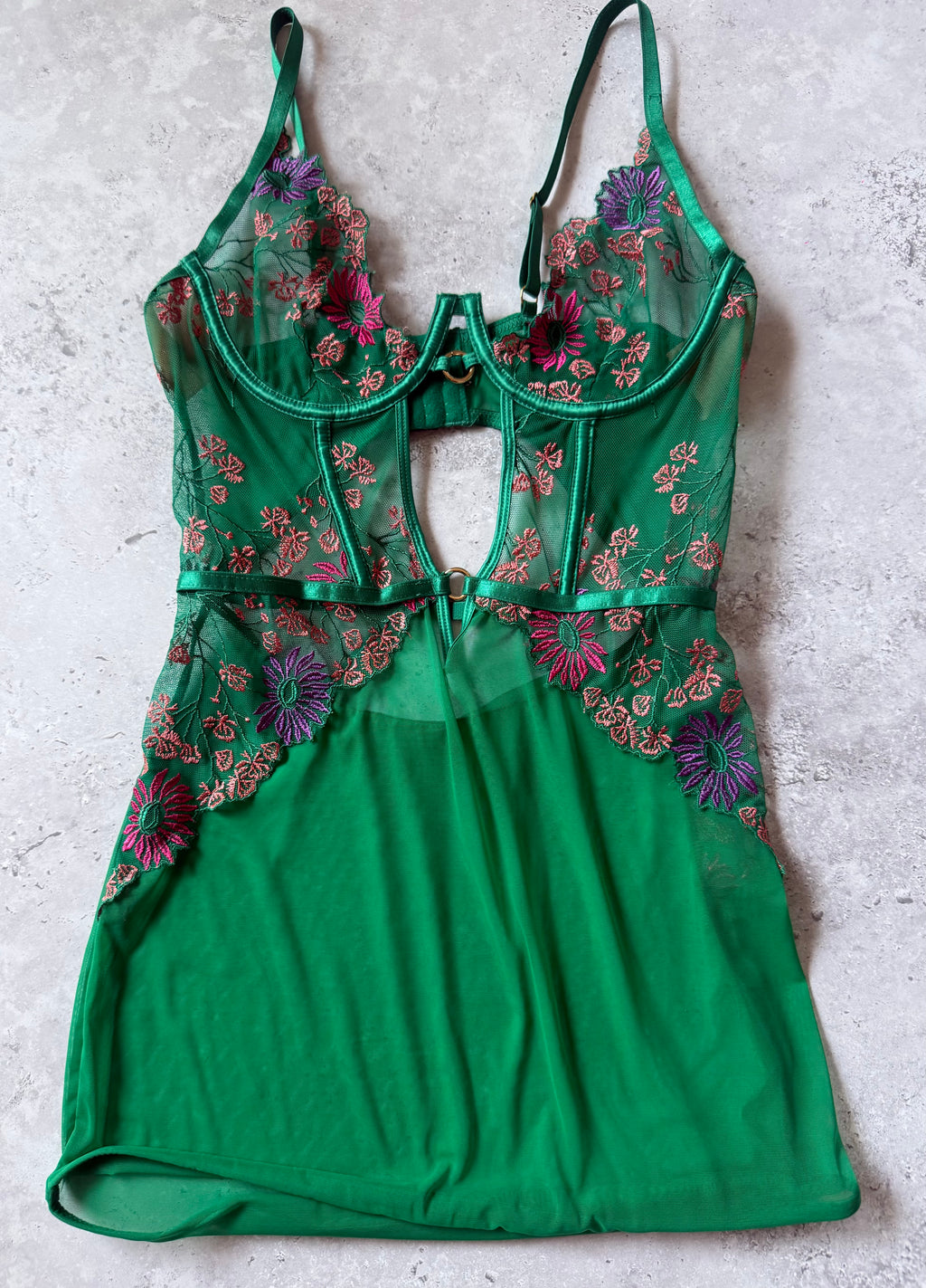 Yandy Emerald Green Embroidered Lace Babydoll