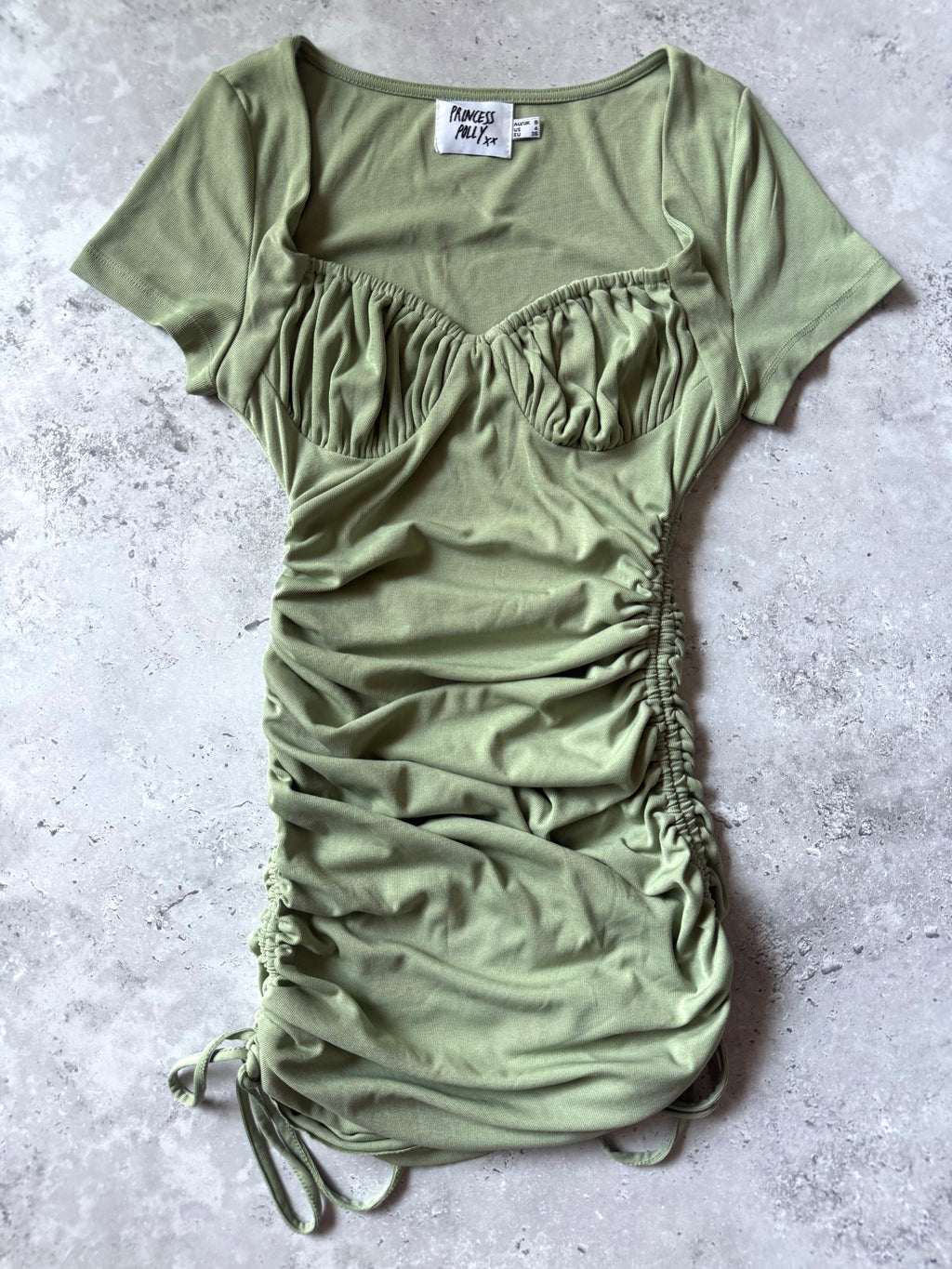 Princess Polly Sage Green Drawstring Bodycon Dress