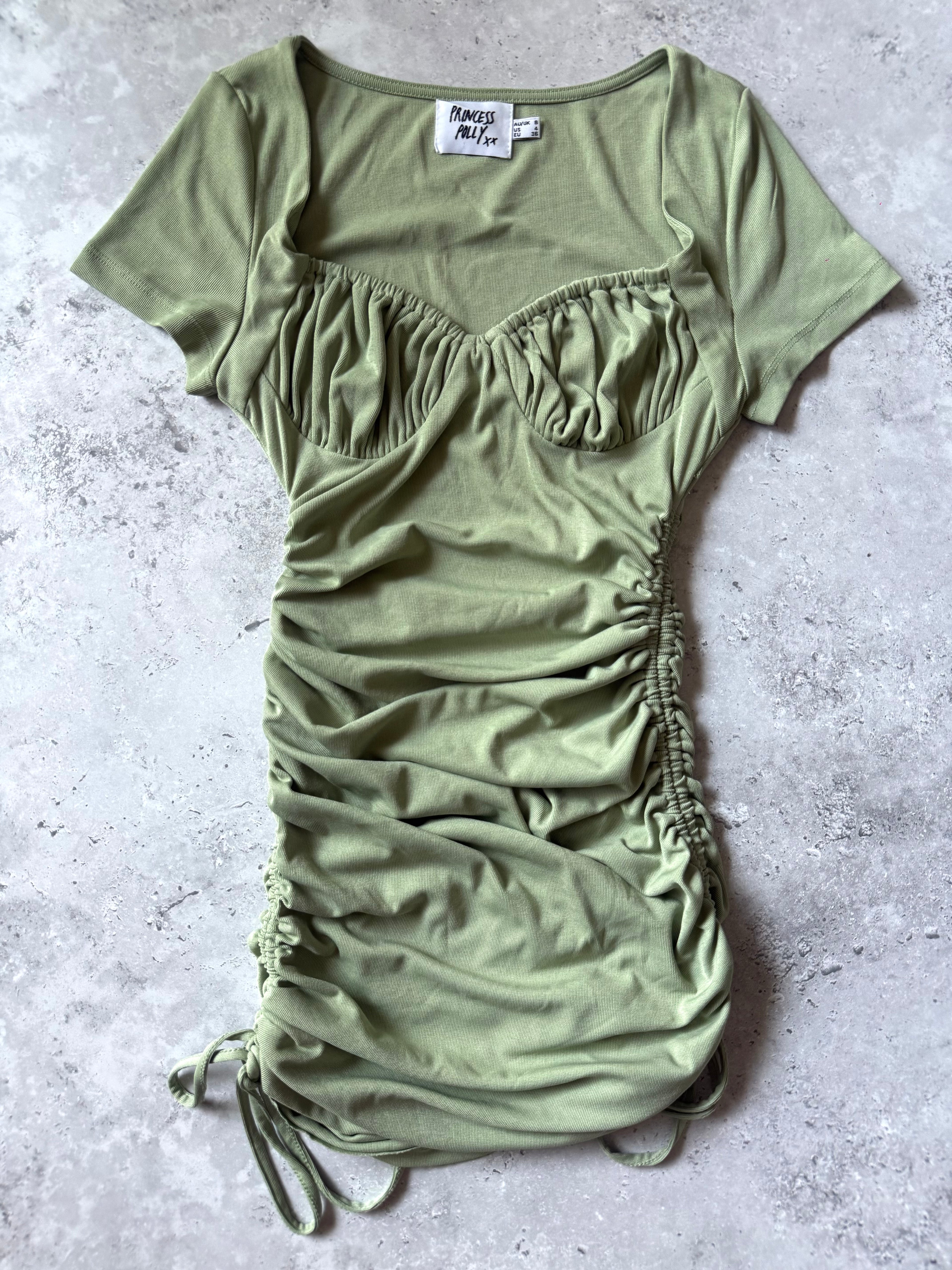 Princess Polly Sage Green Drawstring Bodycon Dress