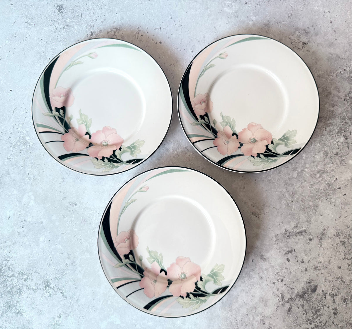 Vintage 1980s Sango Jolie Floral Bread Plates – Set of 3